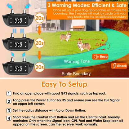2 In 1 Dog GPS Fence Tracker Wireless GPS Dog Fence GPS Dog Collar With 32-2887FT Radius IPX6 Waterproof