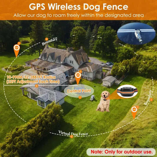 2 In 1 Dog GPS Fence Tracker Wireless GPS Dog Fence GPS Dog Collar With 32-2887FT Radius IPX6 Waterproof