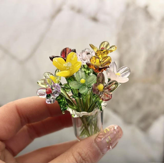 11Pcs Cute Mini Glass Flower Decoration Hand Blown Glass Flowers Bouquet Small Flower Vase Ornaments for Gift Mothers Day, Birthday, Christmas Festival DIY Craft