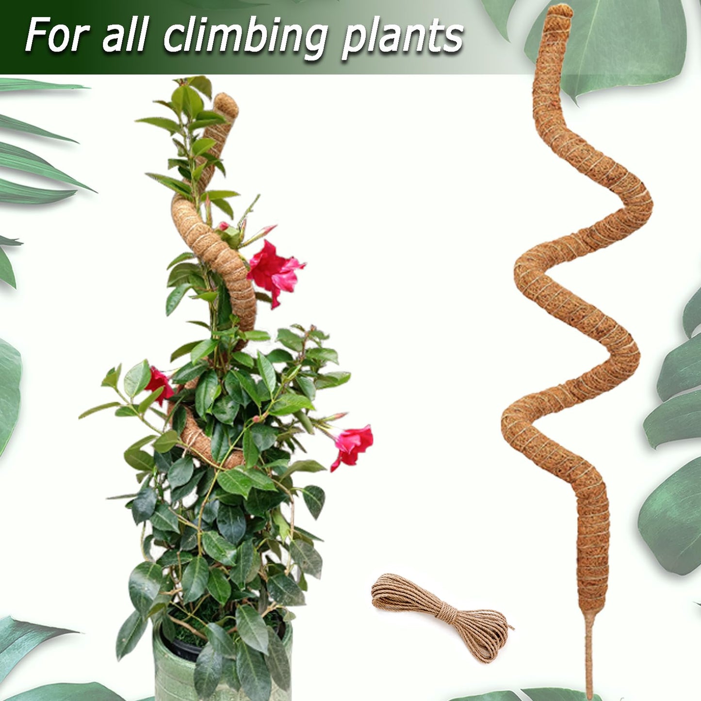 2 Pack Moss Pole, 28 Inch Bendable Moss Pole for Plants Monstera, Moss Poles for Climbing Plants Indoor, Coir Plant Pole Sticks Support Stakes for Potted Plant, Pothos, Philodendron