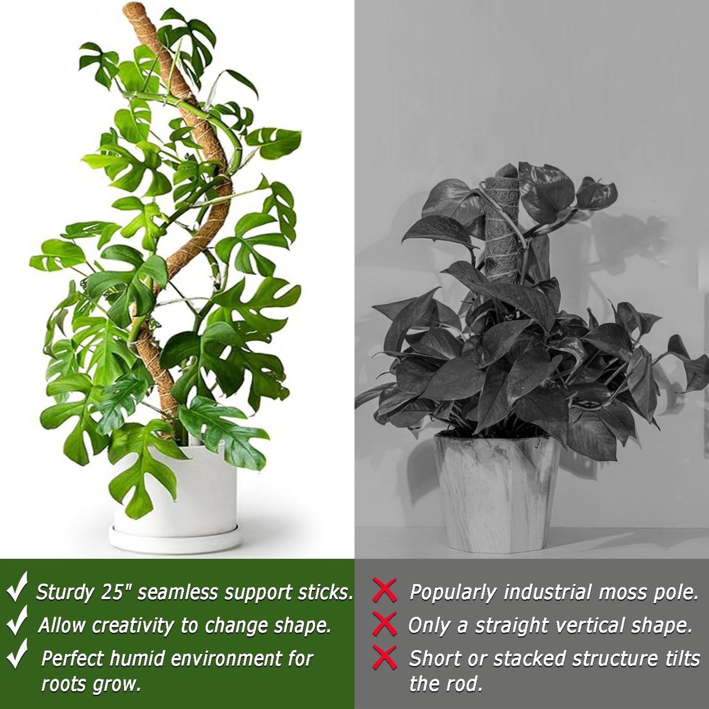 2 Pack Moss Pole, 28 Inch Bendable Moss Pole for Plants Monstera, Moss Poles for Climbing Plants Indoor, Coir Plant Pole Sticks Support Stakes for Potted Plant, Pothos, Philodendron