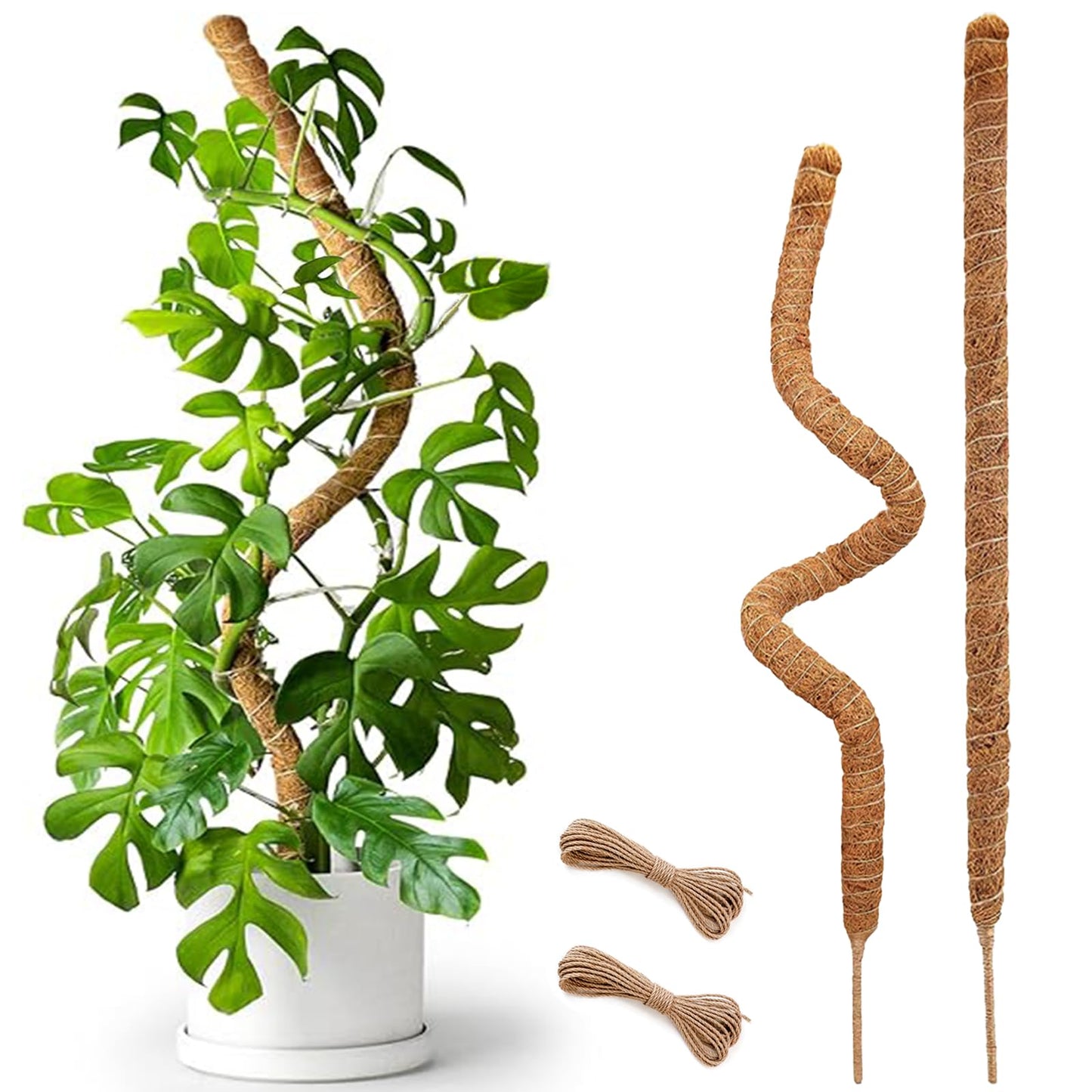 2 Pack Moss Pole, 28 Inch Bendable Moss Pole for Plants Monstera, Moss Poles for Climbing Plants Indoor, Coir Plant Pole Sticks Support Stakes for Potted Plant, Pothos, Philodendron