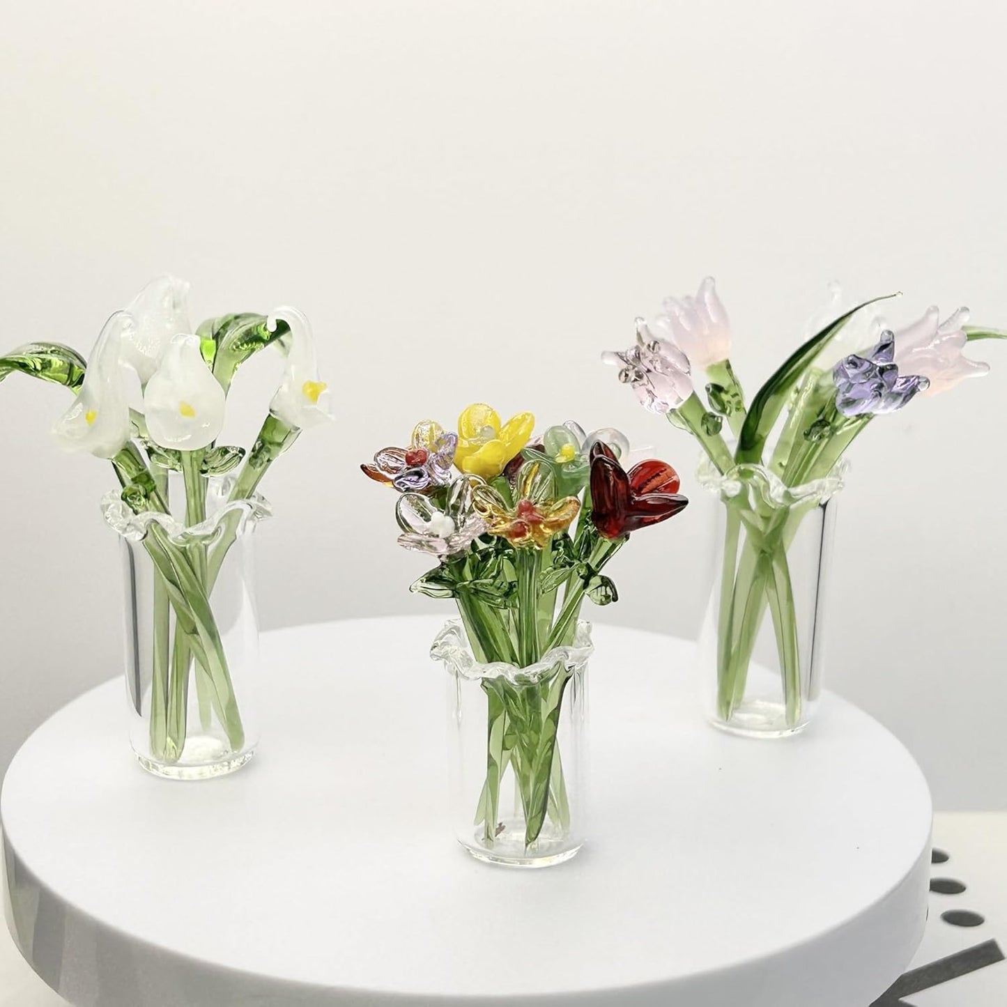 11Pcs Cute Mini Glass Flower Decoration Hand Blown Glass Flowers Bouquet Small Flower Vase Ornaments for Gift Mothers Day, Birthday, Christmas Festival DIY Craft