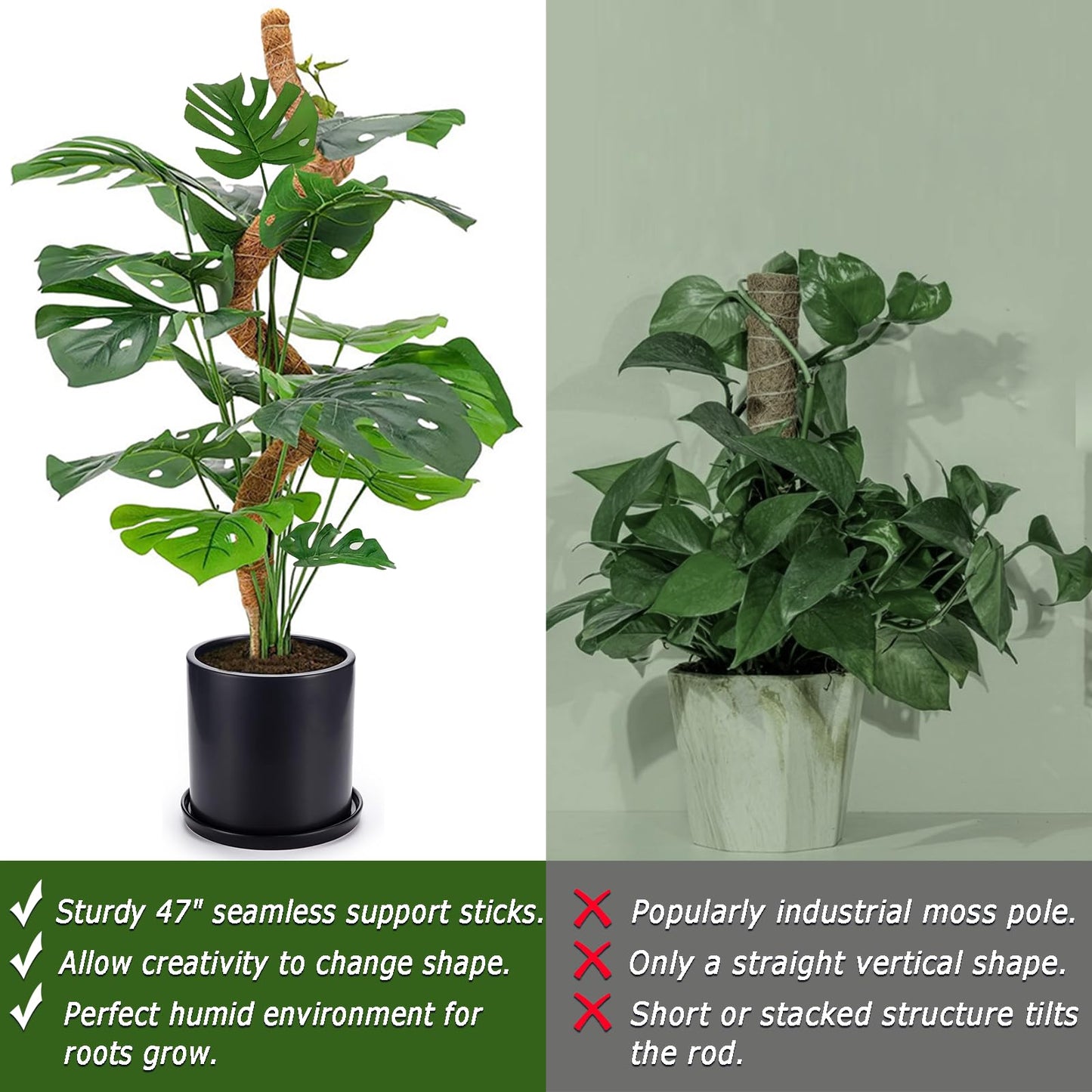 2 Pack Moss Pole, 28 Inch Bendable Moss Pole for Plants Monstera, Moss Poles for Climbing Plants Indoor, Coir Plant Pole Sticks Support Stakes for Potted Plant, Pothos, Philodendron