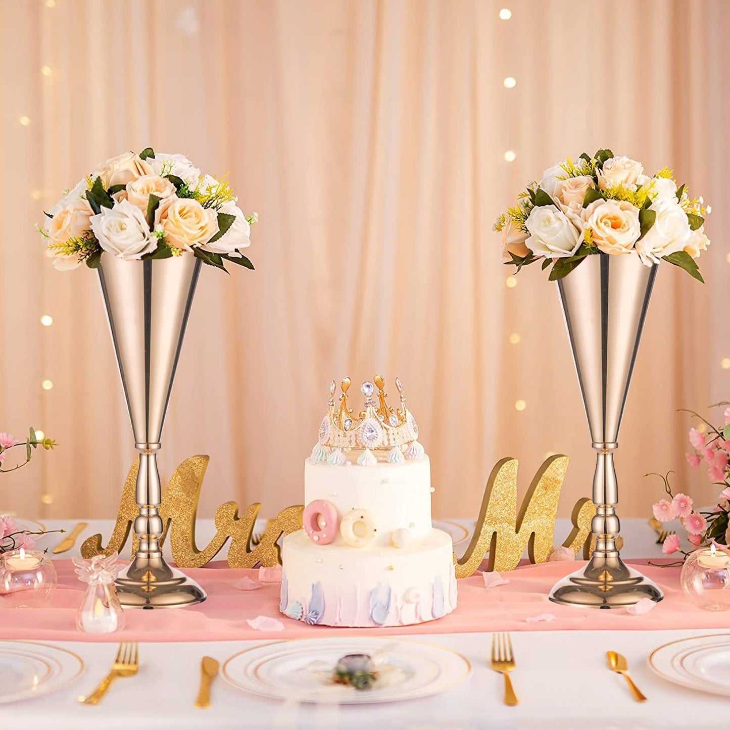 2-10 Pcs Golden Vase Flower Wedding Centerpieces